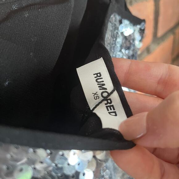 Rumored Metallic Sequin Slip Stretch Maxi Dress Disco Silver sze 0 NWT Party - Picture 3 of 14